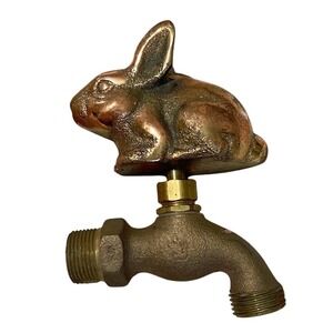 Antique BRASS Bunny Rabbit Spigot Outdoor Garden Water Faucet Hose Tap